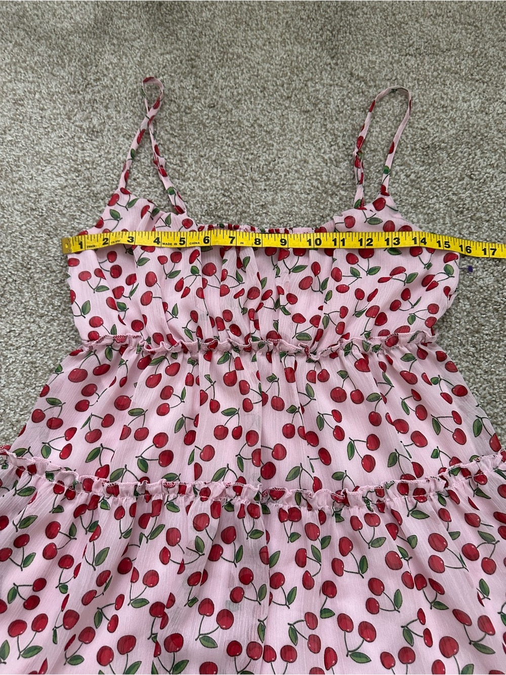 Trixxi Pink Cherry Print Tiered Babydoll Dress – Size M - Picture 6 of 10